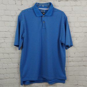 Adidas Men Blue & White Striped Polo Shirt M